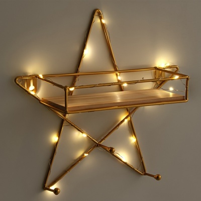 Вешалка настенная с полкой "Звезда", с подсветкой, 3 крючка, 28 х 28 см, золото