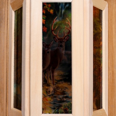 Абажур деревянный "Олени" со вставками из стекла с УФ печатью, 33х29х16см