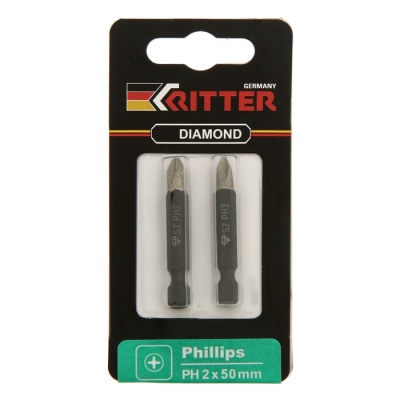Бита Ritter Diamond PS20112055, алмазное покрытие, сталь S2, PH2 х 50 мм, по 2 шт.