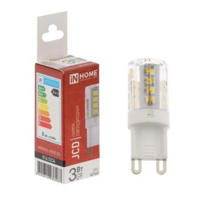 Лампа светодиодная IN HOME LED-JCD, 3 Вт, 230 В, G9, 4000 К, 290 Лм