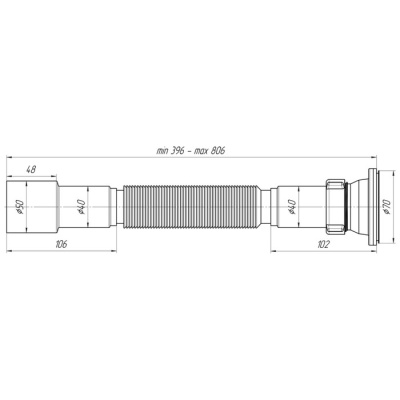 Гофросифон "АНИ Пласт" G106, 1 1/2" х 40/50 мм, с нержавеющей решеткой, L= 396-806 мм