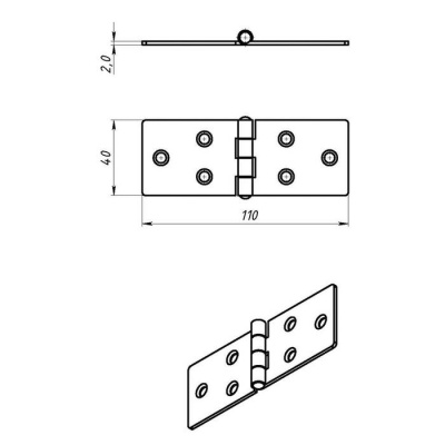 Петля карточная, 110 х 40 мм, без покрытия