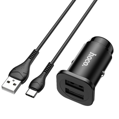 Автомобильное зарядное устройство Hoco NZ4, 24 Вт, 2 USB - 2.4 А, кабель Type-C 1 м, черный