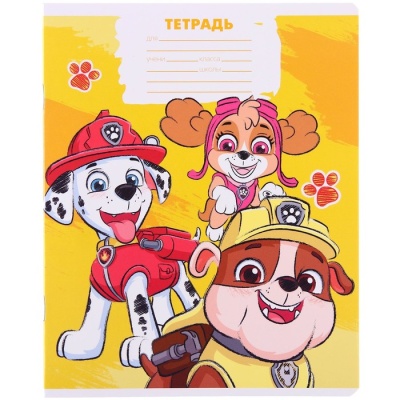 Тетрадь 12 листов, 5 видов МИКС, крупная клетка, Paw Patrol