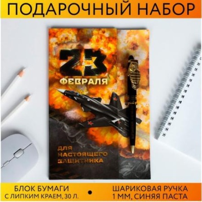 Подарочный набор «Для настоящего защитника»: блок стикеров и ручка пластик