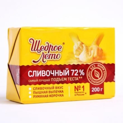 Маргарин Щедрое лето Сливочный вкус 72% 200г фольга