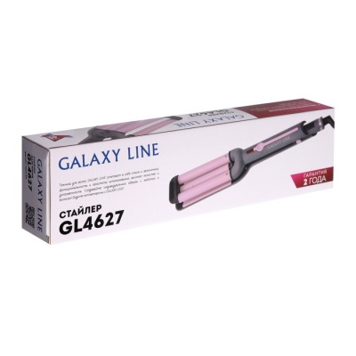 Плойка Galaxy GL 4627, 65 Вт, двойная, керамическое покрытие, d=16мм, до 200°C, серо-розовый