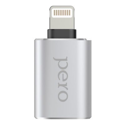 Адаптер OTG PERO AD02, Lightning - USB, металл, серебристый