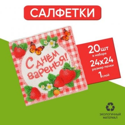 Набор бумажных салфеток «С днём варенья!», 25х25, 20 шт.