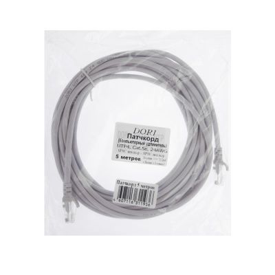 Патч-корд DORI, UTP 4 кат., RJ-45(m)-RJ-45(m), 5 м, серый