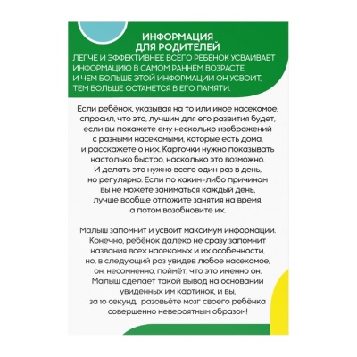 Обучающие карточки по методике Г. Домана «Насекомые», 12 карт, А6