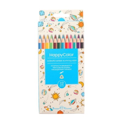 Карандаши акварельные 12 цветов HappyColor, МИКС