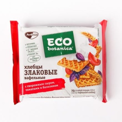 ХЛЕБЦЫ ECO BOTANIKA злаковые створожным сыром, томатами, базиликом 75г