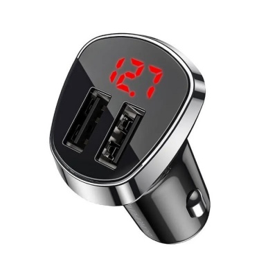 Автомобильное зарядное устройство Borofone BZ15, 2xUSB, 2.4 А, microUSB, дисплей, чёрное