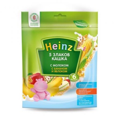 Кашка HEINZ молочная 5 злаков банан/яблоко 200г