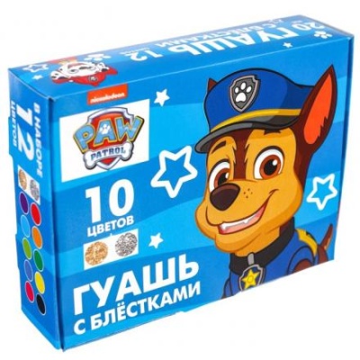 Гуашь 10 цветов + 2 цвета с блёстками по 20 мл Paw Patrol