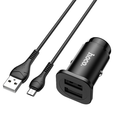 Автомобильное зарядное устройство Hoco NZ4, 24 Вт, 2 USB-2.4 А, кабель microUSB 1 м, черный