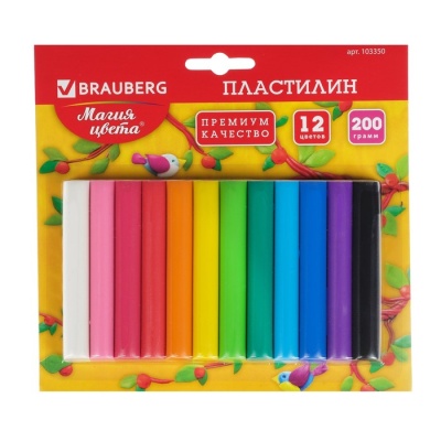 Пластилин 12 цветов 200 г, BRAUBERG высшее качество, в блистере