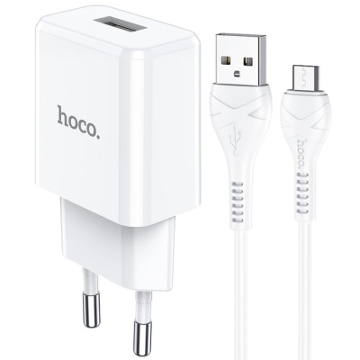 Сетевое зарядное устройство Hoco N9, USB - 2.1 А, кабель microUSB 1 м, белый