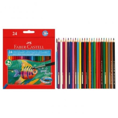 Карандаши акварельные 24 цвета Faber-Castell 1144, шестигранный корпус с кисточкой