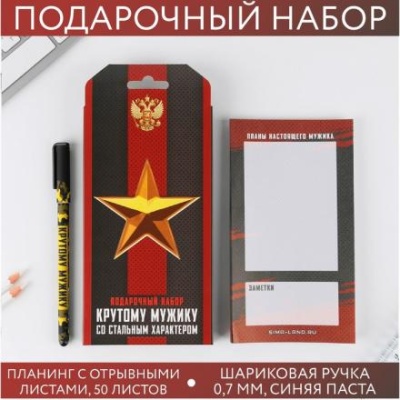 Подарочный набор «Крутому мужику со стальным характером»: планинг 50 листов и ручка пластик