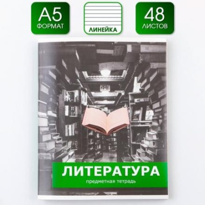 Предметная тетрадь, 48 листов, «ПРЕДМЕТЫ», со справочными материалами «Литература», обложка мелованный картон 230 гр., внутренний блок в линейку 80 гр., белизна до 80%, блок №2.