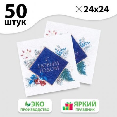 Салфетки бумажные однослойные «С Новым Годом» новогодний букет, 24х24 см, набор 50 шт.