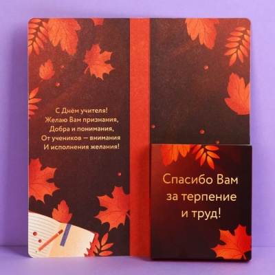 Открытка с местом под шоколадку «Дорогому учителю», размер 19см х 8,1см, плотность 200 гр