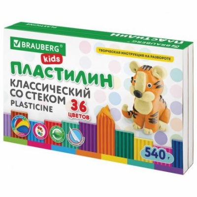 Пластилин 36цв 540г BRAUBERG KIDS, со стеком.ВЫСШЕЕ КАЧЕСТВО