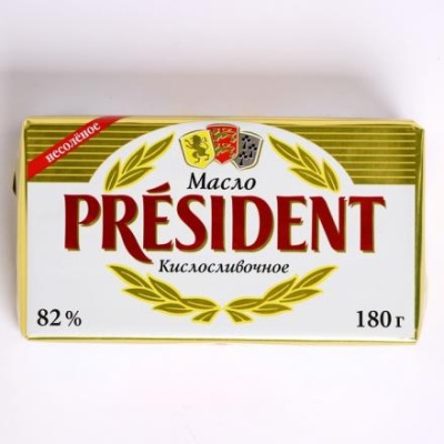 Масло кислосливочное President 82% 180г