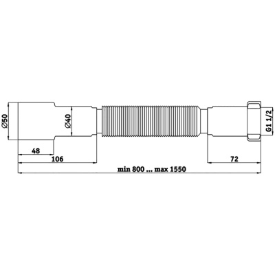 Гофросифон "АНИ Пласт" K116, 1 1/2" х 40/50 мм, удлинённый, без выпуска, L= 541-1371 мм