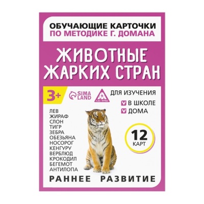 Обучающие карточки по методике Г. Домана «Животные жарких стран», 12 карт, А6