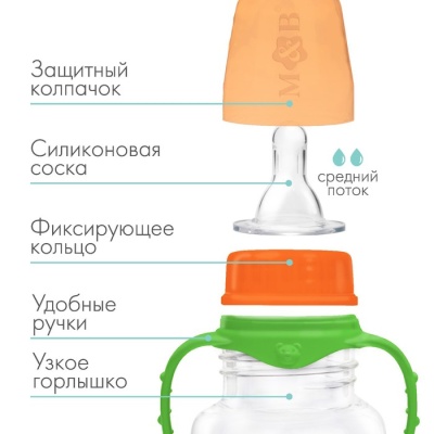 Бутылочка для кормления детская приталенная, с ручками, 250 мл, от 0 мес., цвет зелёный