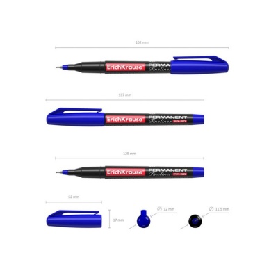 Маркер - лайнер перманентный ErichKrause FP-50, 0.6 мм, чернила на спиртовой основе, светостойкие и водостойкие, для любых поверхностей, синий
