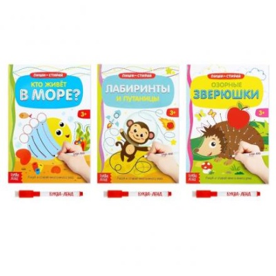 Книги многоразовые с маркером набор «Готовим руку к письму №2», 3 шт. по 12 стр.