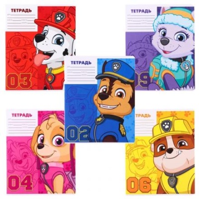 Тетрадь 12 листов, 5 видов МИКС, крупная клетка, Paw Patrol