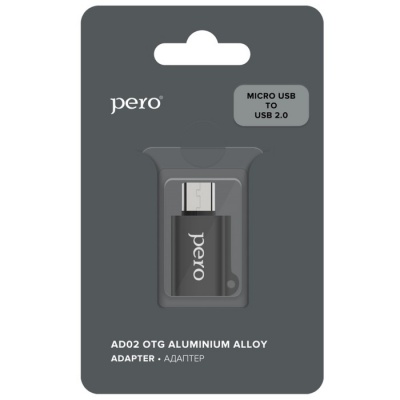 Адаптер OTG PERO AD02, microUSB - USB, металл, черный