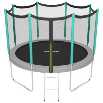 Батут ONLITOP, d=366 см, с сеткой высотой 173 см + лестница, цвет серый/салатовый