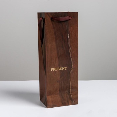 Пакет ламинированный под бутылку «Wood present», 13 x 36 x 10 см