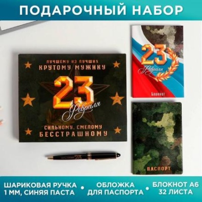 Набор «Сильному. Смелому. Бесстрашному»: обложка на паспорт ПВХ, блокнот А6, ручка пластик