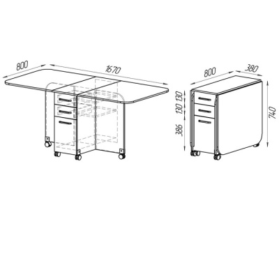 Стол книжка с ящиками 380/1670х800х740 Белый