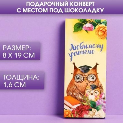 Подарочный конверт с местом под шоколадку «Любимому учителю»