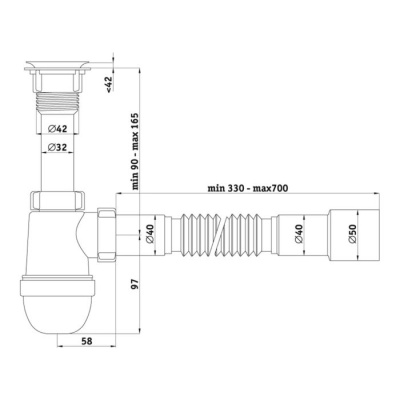Сифон для раковины "АНИ Пласт" Варяг C5015, 1 1/4" х 40 мм, с гибкой трубой 40 х 40/50 мм