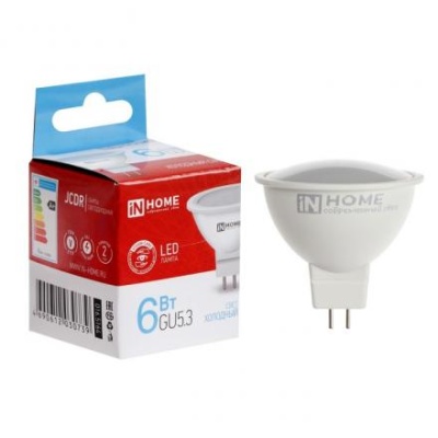 Лампа светодиодная IN HOME LED-JCDR-VC, 6 Вт, 230 В, GU5.3, 6500 К, 530 Лм