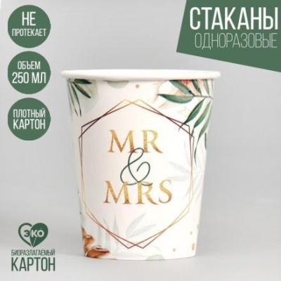 Стакан бумажный MR&MRS, набор 6 шт, 250 мл