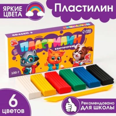 Пластилин классический ArtFox STUDY для лепки 6 цветов, 120 г.