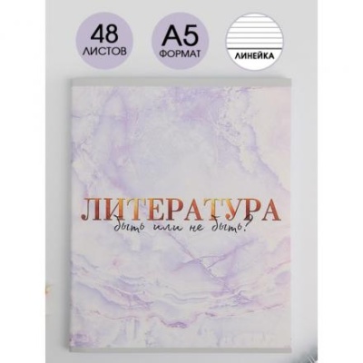 Предметная тетрадь, 48 листов, «МРАМОР», со справ. мат. «Литература», обложка мелованный картон 230 гр., внутренний блок в линейку 80 гр., белизна 96%