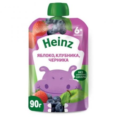 Пюре фруктовое HEINZ яблоко/клубника/черника 90г д/п