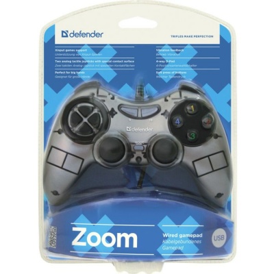 Геймпад Defender Zoom, Xinput, проводной, вибрация, для PC, USB, серо-черный