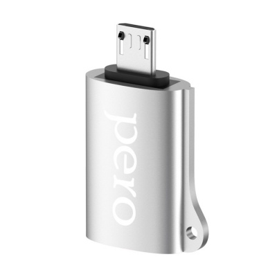 Адаптер OTG PERO AD02, microUSB - USB, металл, серебристый